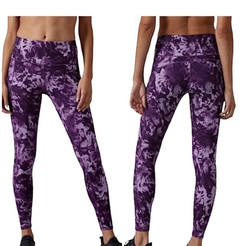 Athleta Rainier Printed Tight Legging Purple Floral Pants L Size SP